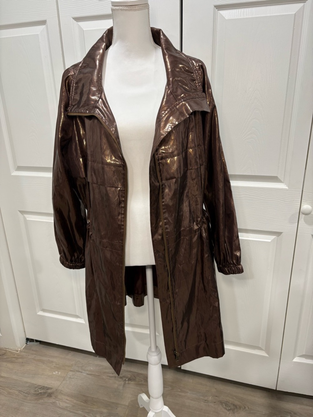 Metallic Brown Long Trench Coat - Women's